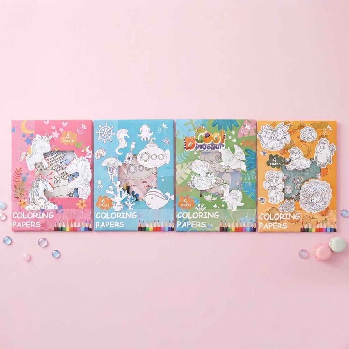 Set para pintar Animales - 4 Laminas A5 + 5 lapices