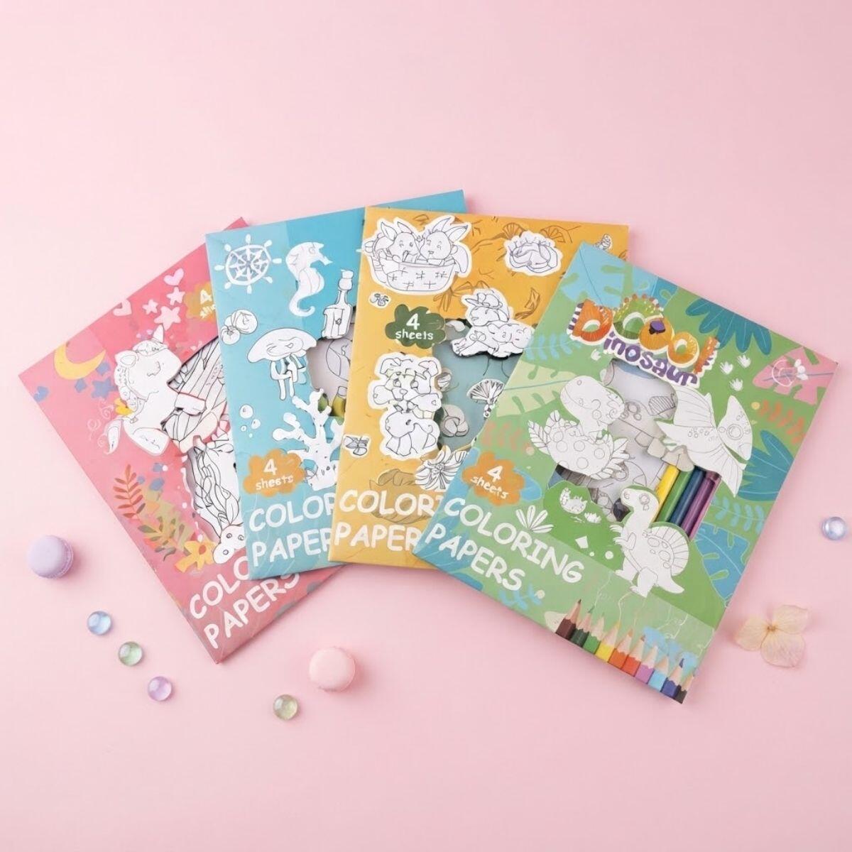 Set para pintar Animales - 4 Laminas A5 + 5 lapices