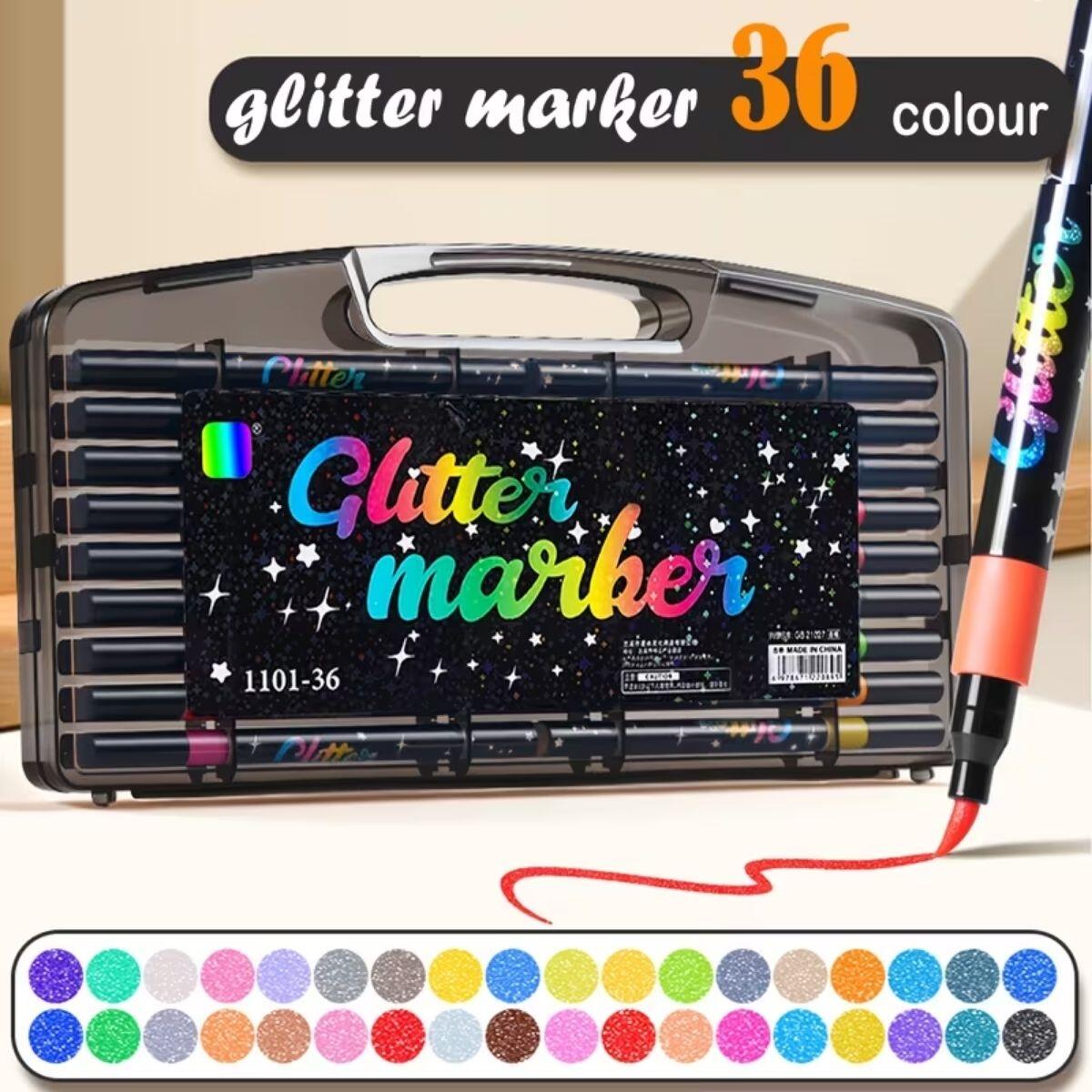 Marcador c/glitter punta pincel x 36 unidades 