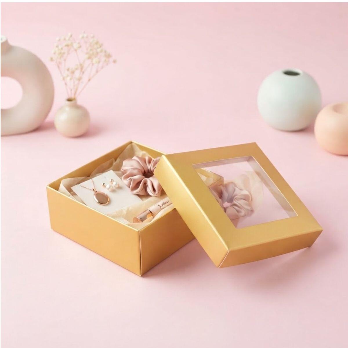 Caja de regalo papel c/ventana 13x13x6cm