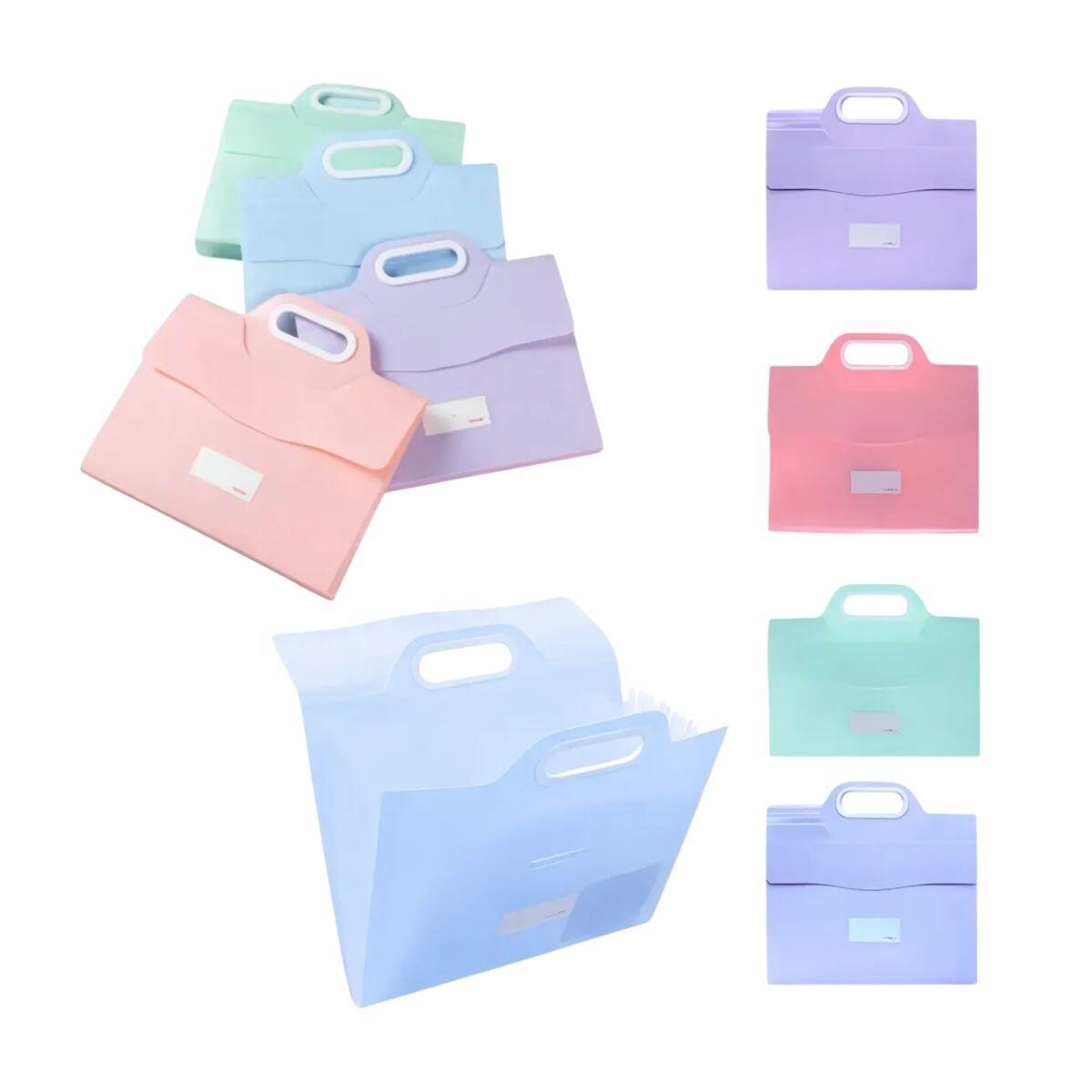 Carpeta Maletin expandible c/asa y solapa color pastel - 13 divisiones