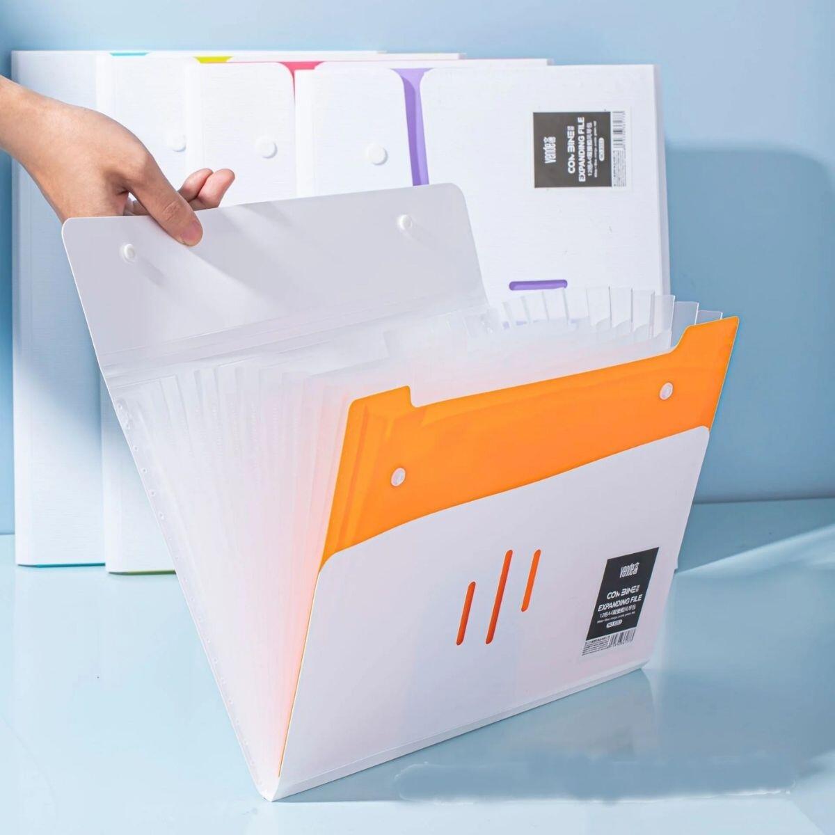 Carpeta Organizadora Acordeon A4 c/ solapa blanca y colores - 12 divisiones