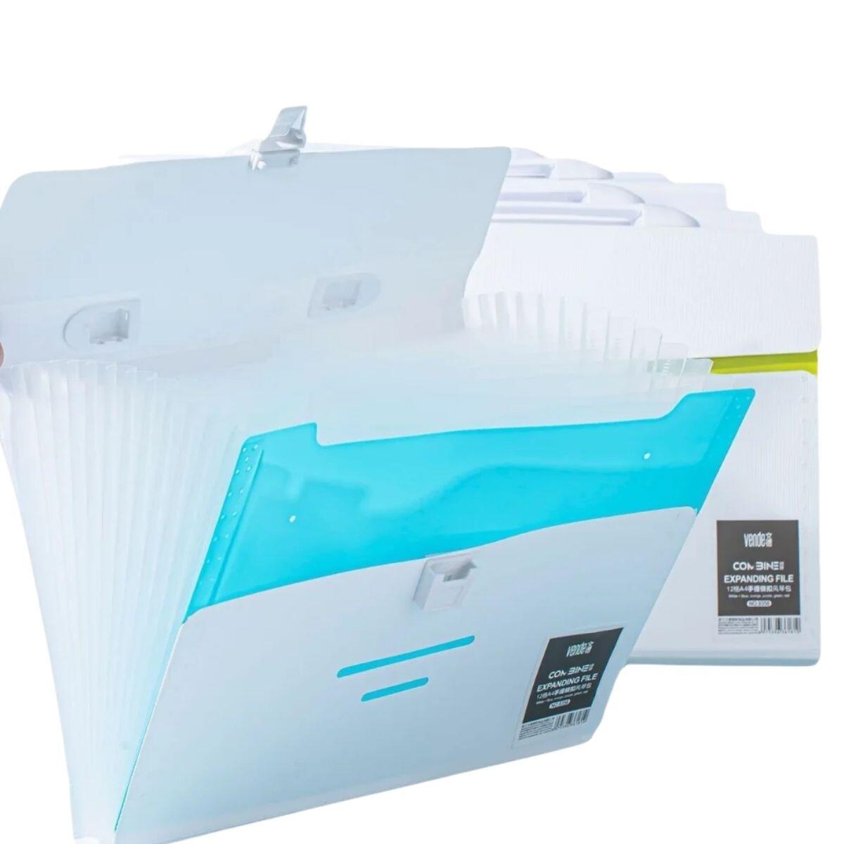 Carpeta Maletin expandible blanco y colores c/manija  - 12 divisiones