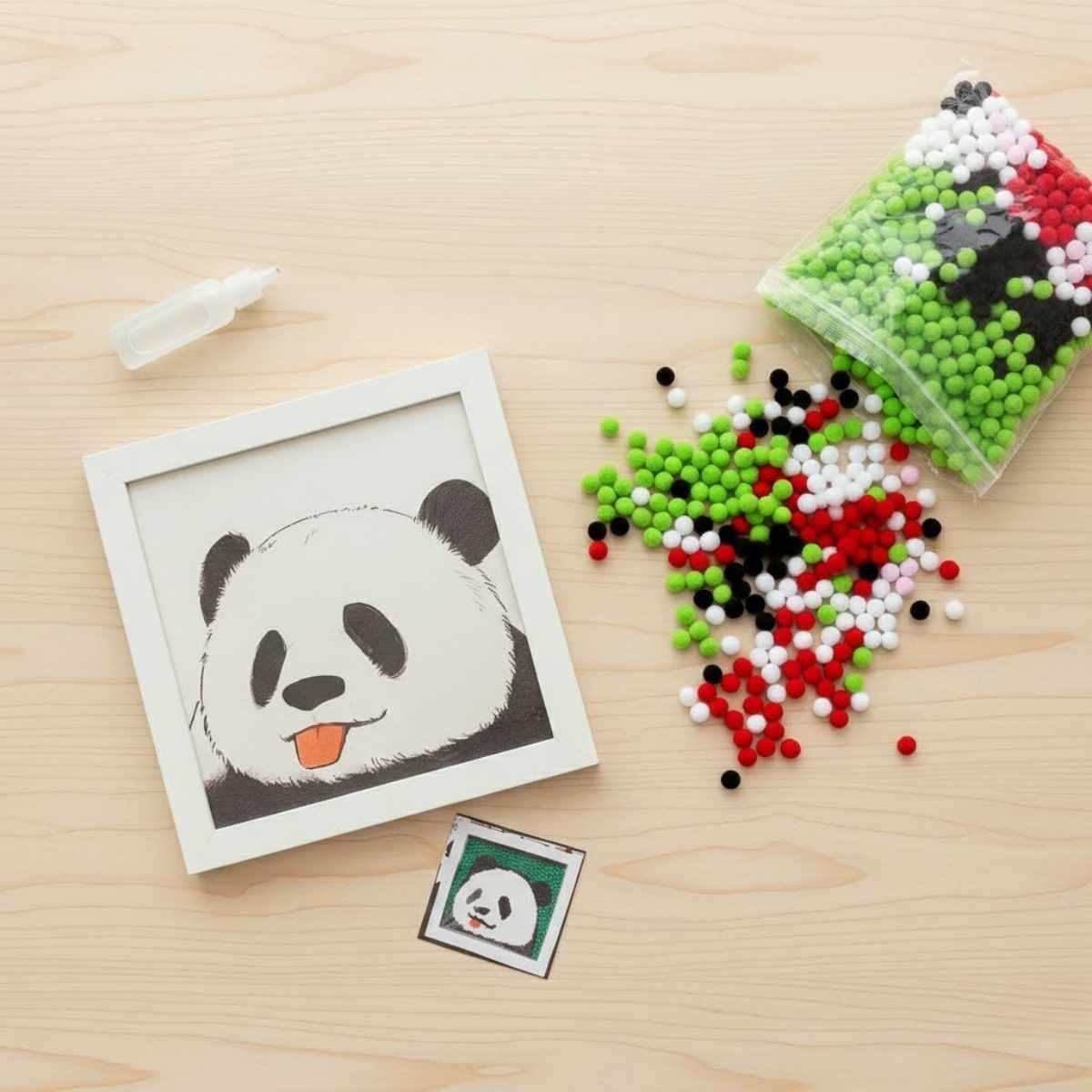 Pintura de pompones Panda/Unicornio c/bastidor 17x17 cm