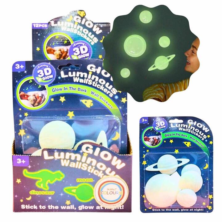 Sticker glow in the dark Planetas/Dinos 5 unidades 3D