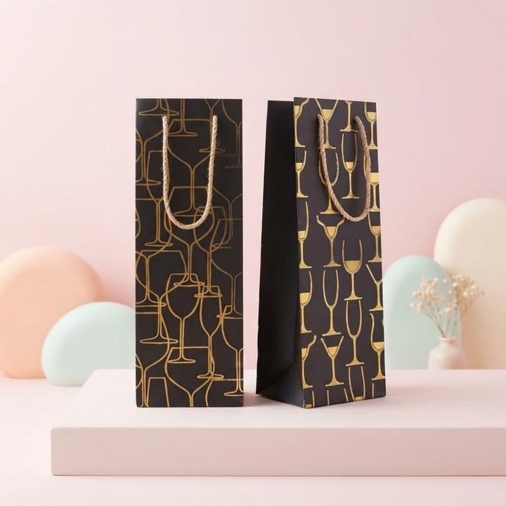 Bolsa de regalo Vino Negra c/dorado