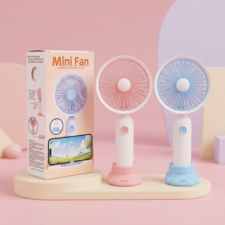 Ventilador mini  color pastel 3 velocidades + cable USB + base